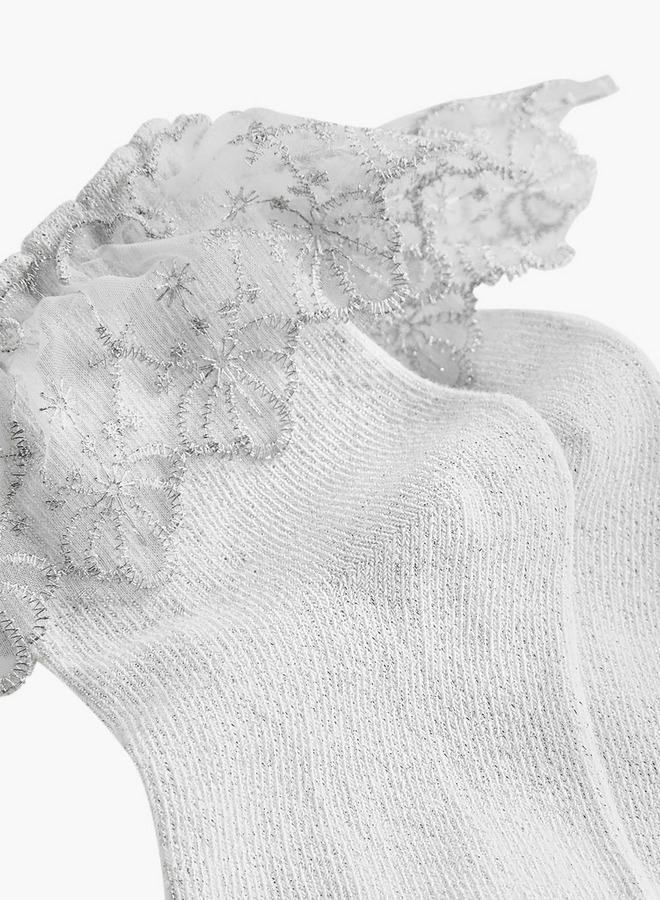 Flora Bella By Shoexpress Pack Of 2 Flora Bella Girls Socks Embroidered Frill Detail Ramadan Collections - Image 5